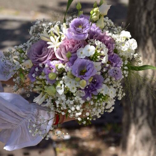 Bouquet de mariée blanc et parme